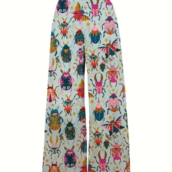 Colorful Insect Print Wide-Leg Pants - Picture 2 of 2